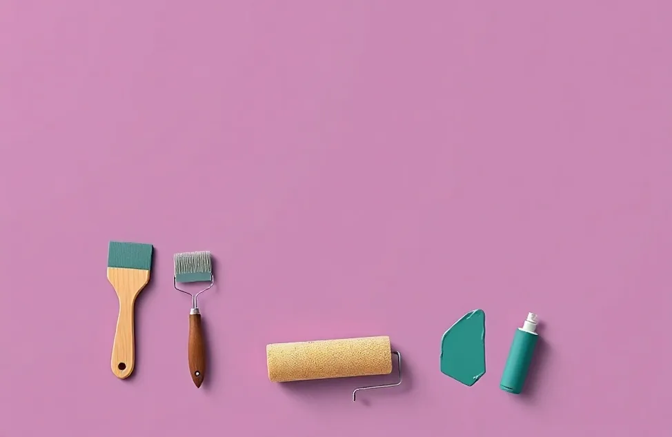 Outils de peinture disposés dans l'ordre des étapes du chantier