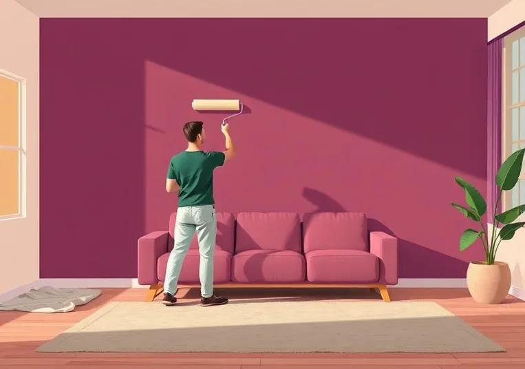 Peintre appliquant la peinture au rouleau sur un mur de salon